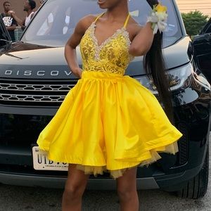 Yellow and Crystal Tutu Prom Dress